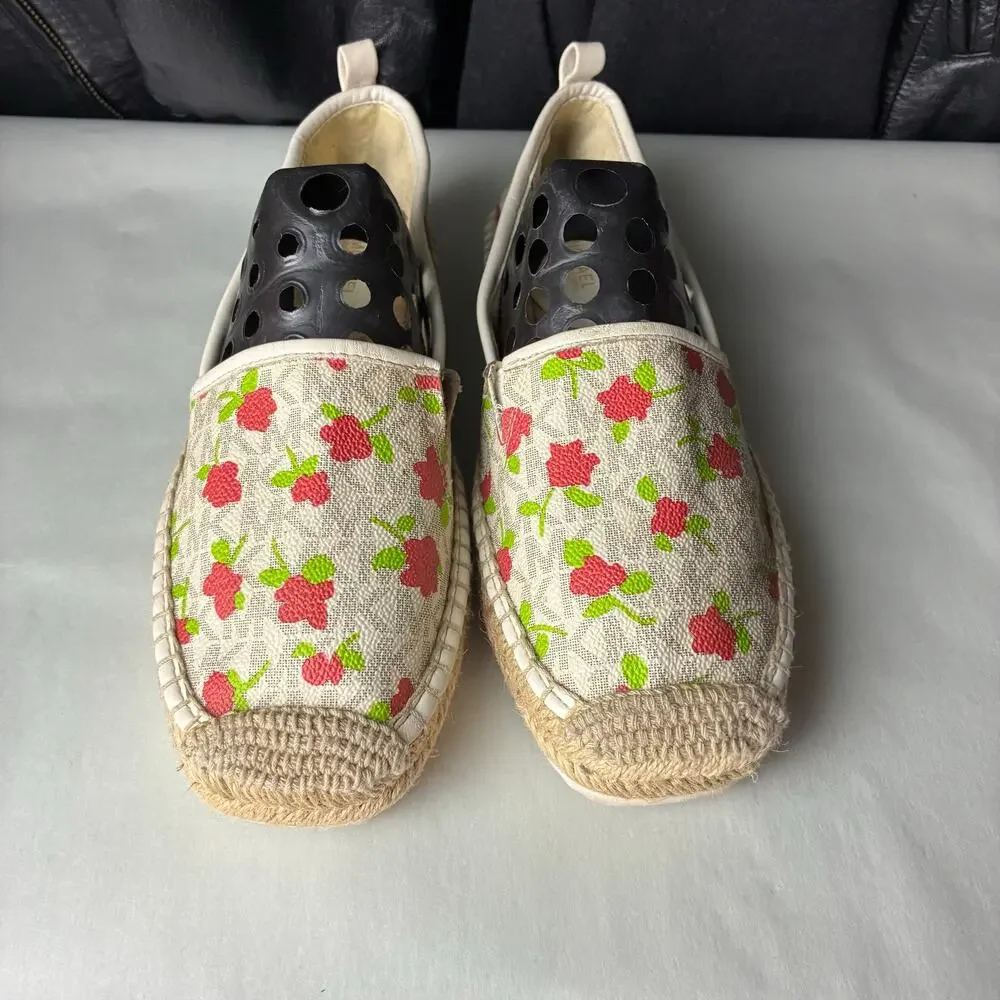 Michael Kors Kendrick Floral Logo Espadrilles MK Monogram Slip On Flats 7M 37
